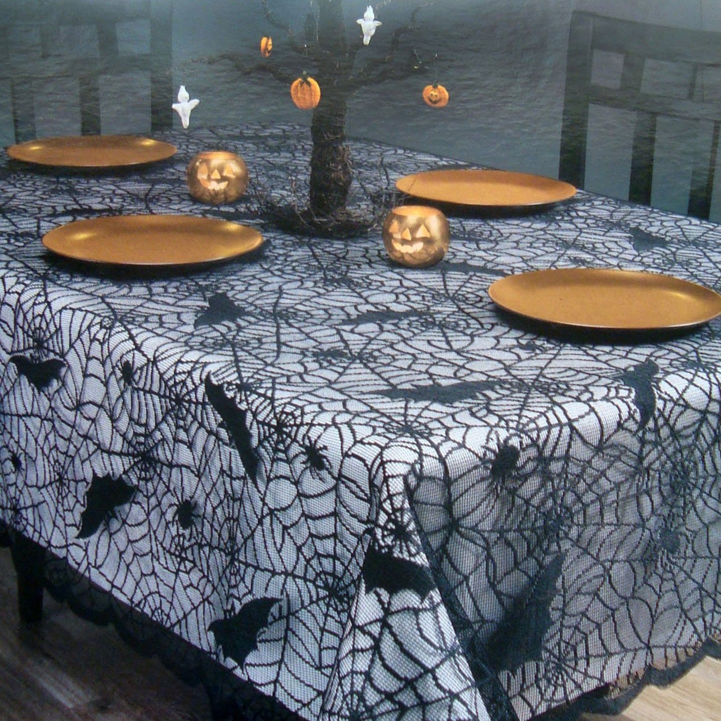 Nappe Noire Halloween, Nappe Table Dentelle Halloween, Nappe Toile Araignée Noire, Nappe Gothique Halloween, Décoration de Table pour Fête Halloween