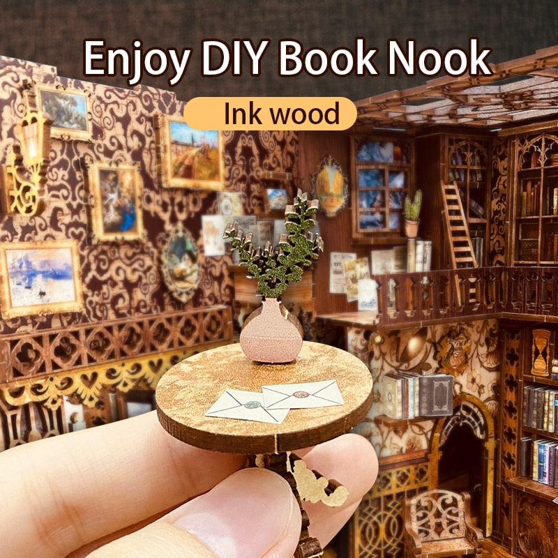 CUTEBEE DIY Gifts Book Nook Toy Kit Dollhouse with Touh Light Miniature House Wooden Building Model for Kid Gift Magic Pharmacit