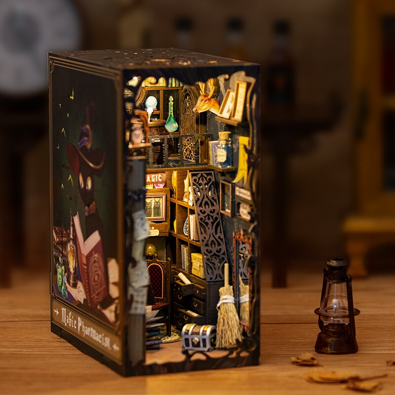CUTEBEE DIY Gifts Book Nook Toy Kit Dollhouse with Touh Light Miniature House Wooden Building Model for Kid Gift Magic Pharmacit