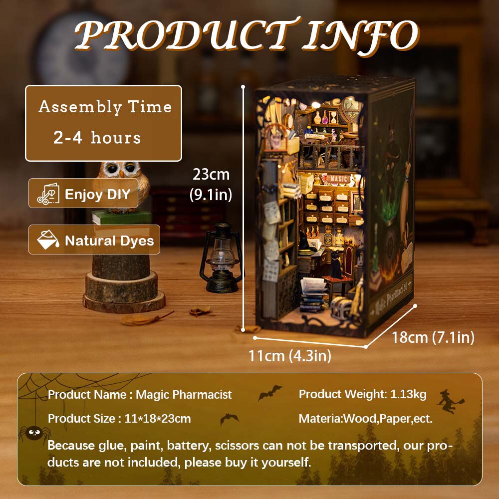 CUTEBEE DIY Gifts Book Nook Toy Kit Dollhouse with Touh Light Miniature House Wooden Building Model for Kid Gift Magic Pharmacit