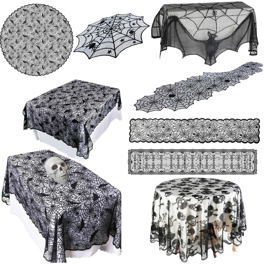 Nappe Noire Halloween, Nappe Table Dentelle Halloween, Nappe Toile Araignée Noire, Nappe Gothique Halloween, Décoration de Table pour Fête Halloween