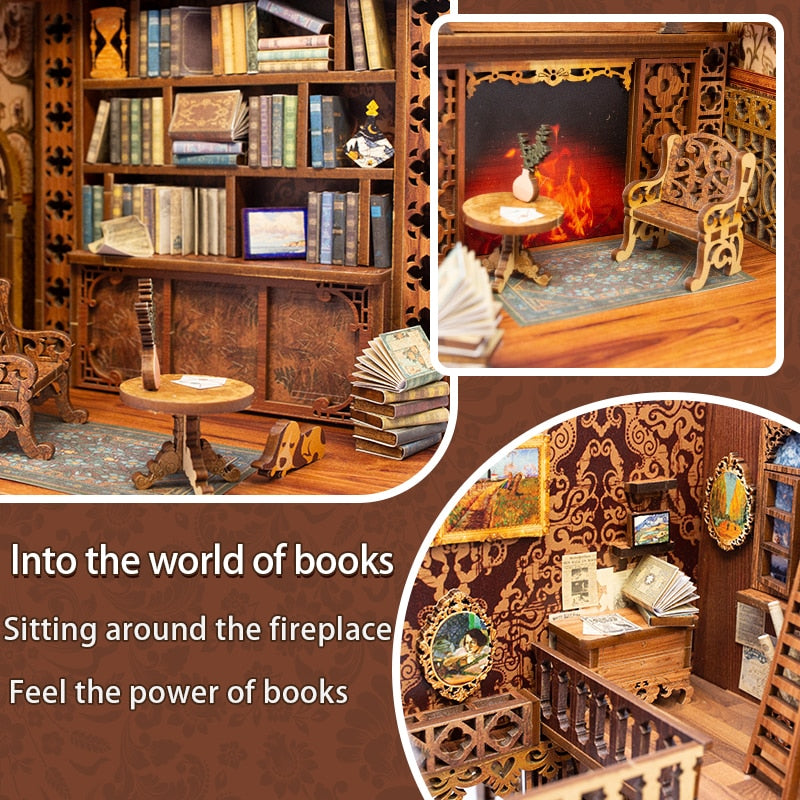 CUTEBEE DIY Gifts Book Nook Toy Kit Dollhouse with Touh Light Miniature House Wooden Building Model for Kid Gift Magic Pharmacit