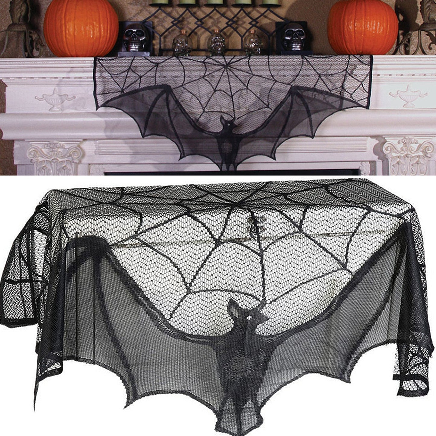 Nappe Noire Halloween, Nappe Table Dentelle Halloween, Nappe Toile Araignée Noire, Nappe Gothique Halloween, Décoration de Table pour Fête Halloween