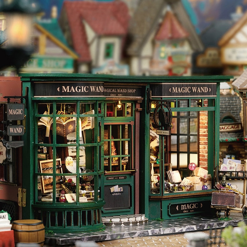 Magasin de baguettes magiques miniature, illuminé, librairie de sorcellerie DIY 100% NOUVEAU