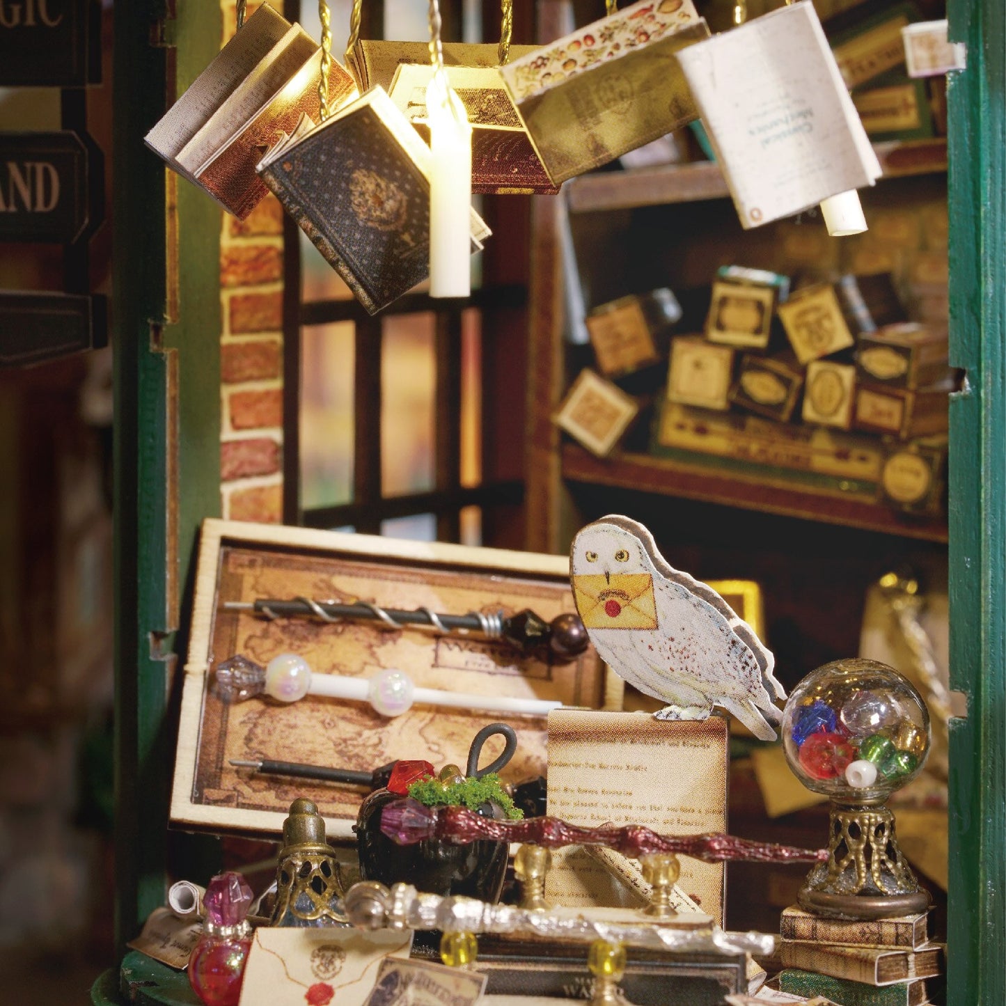 Magasin de baguettes magiques miniature, illuminé, librairie de sorcellerie DIY 100% NOUVEAU