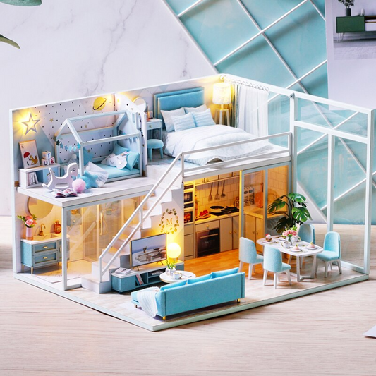Maquette Maison Miniature Bleutée