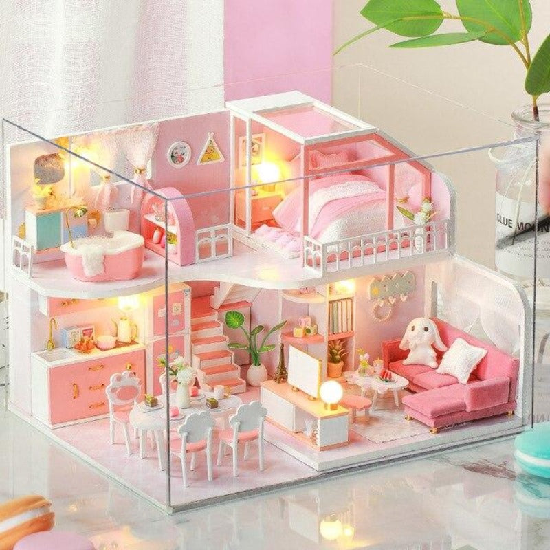 Maison Miniature ma maison rose avec protection